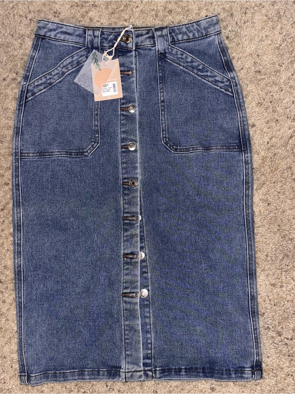 Thread & Supply Blue Button-Front Denim Pencil Skirt